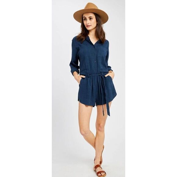 Gentle Fawn Linen Blend Nevada Summertime Ocean Waters Short Romper Size Small - Picture 1 of 13